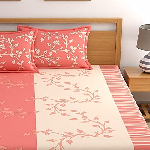 Dreamscape 100% Cotton King Bedsheet with 2 Pillow Covers - (Size 88 x 108 inches, 140 TC, Colour - Peach) - Image 3