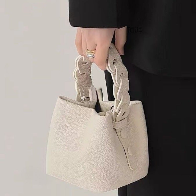 Today'S Pink Soft Leather Handmade Bucket Bag Women'S Portable Shoulder Slung A Generation Of Postage Home - Image 2