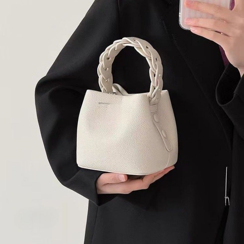 Today'S Pink Soft Leather Handmade Bucket Bag Women'S Portable Shoulder Slung A Generation Of Postage Home - Image 3