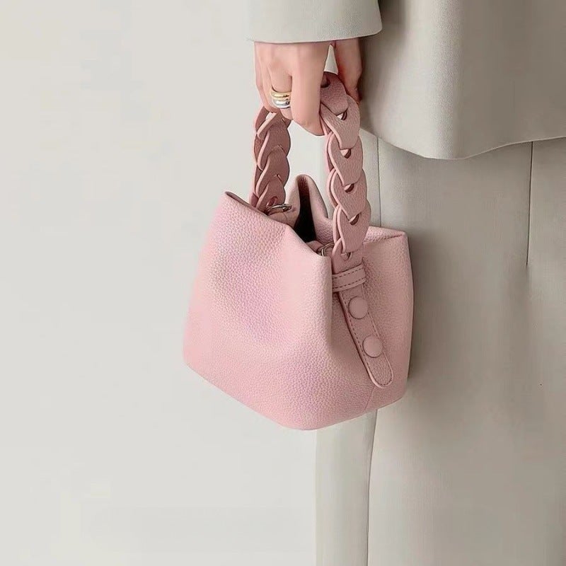 Today'S Pink Soft Leather Handmade Bucket Bag Women'S Portable Shoulder Slung A Generation Of Postage Home - Image 1