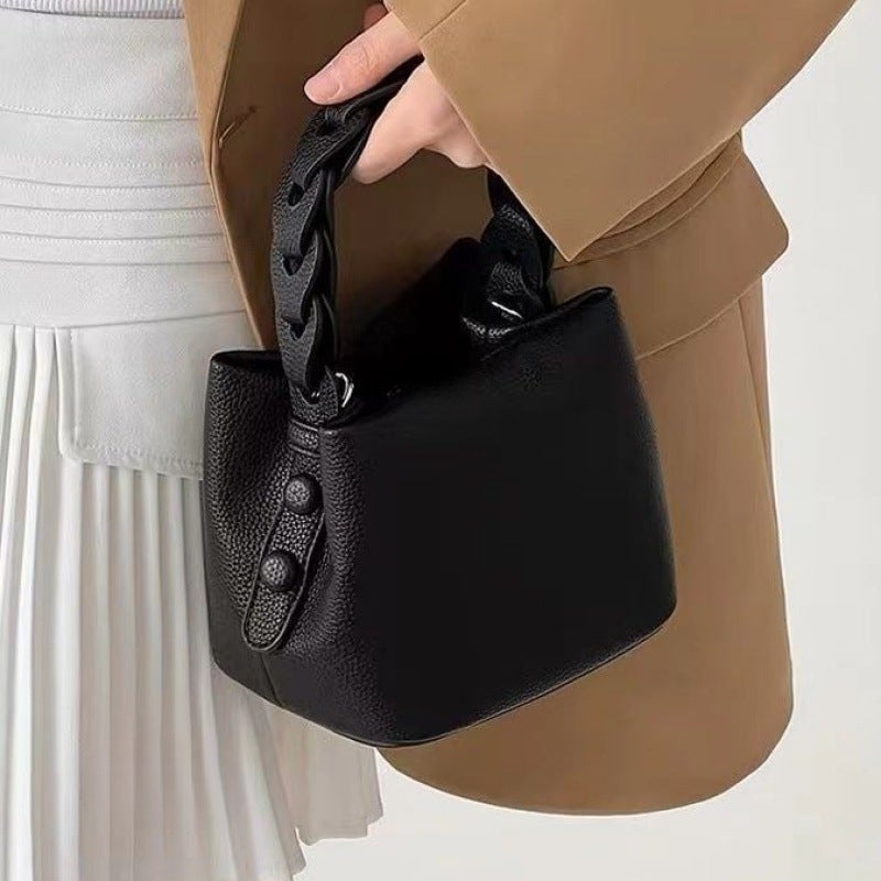 Today'S Pink Soft Leather Handmade Bucket Bag Women'S Portable Shoulder Slung A Generation Of Postage Home - Image 5
