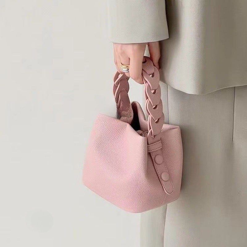 Today'S Pink Soft Leather Handmade Bucket Bag Women'S Portable Shoulder Slung A Generation Of Postage Home - Image 4
