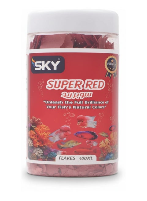 رقائق سكاي سوبر ريد 400 مل - طعام أسماك استوائية لتعزيز اللون، تركيبة غنية بالأستازانتين والسبيرولينا