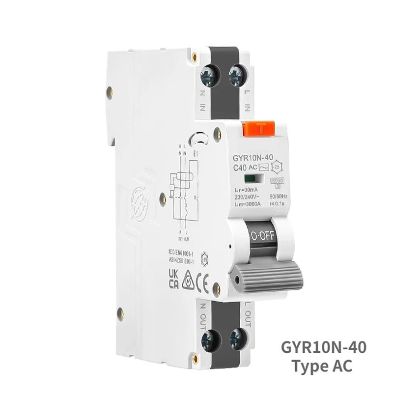 GYR10N 50 النوع A 40A 30mA RCBO 1P N قاطع دائرة التيار المتبقي مع حماية من التسرب الزائد - Image 5