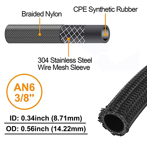 CHOIMOON AN6 Transmission Cooler Hose 6AN High Pressure Fuel Line Braided Hose For Marine Car Engine System Alcohol Nitro Fuel Transmission Clutch Power Steering Oil and Hydraulic 10 FT - Image 3