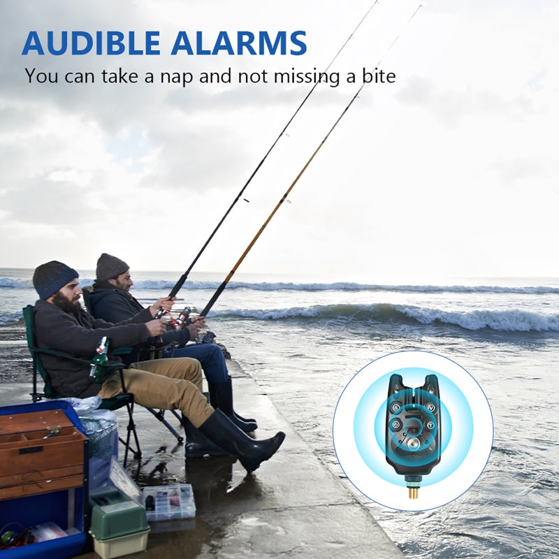 COONOR Bite Alarm: 2 Black LED Swingers - High Sensitivity Adjustable Tone Audio Visual Alerts for Night Fishing - Image 2
