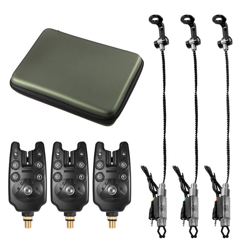 COONOR Bite Alarm: 2 Black LED Swingers - High Sensitivity Adjustable Tone Audio Visual Alerts for Night Fishing - Image 1
