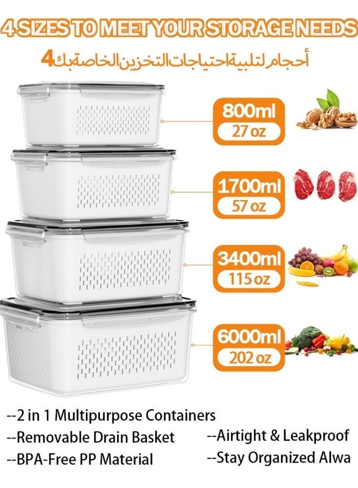 Malaksky 4 PCS Fruit storage Containers for Fridge with Removable Colander, Leakproof Food Storage Containers with lids, Dishwasher & Microwave Safe Produce Containers to Keep Fruits Fresh - Image 2