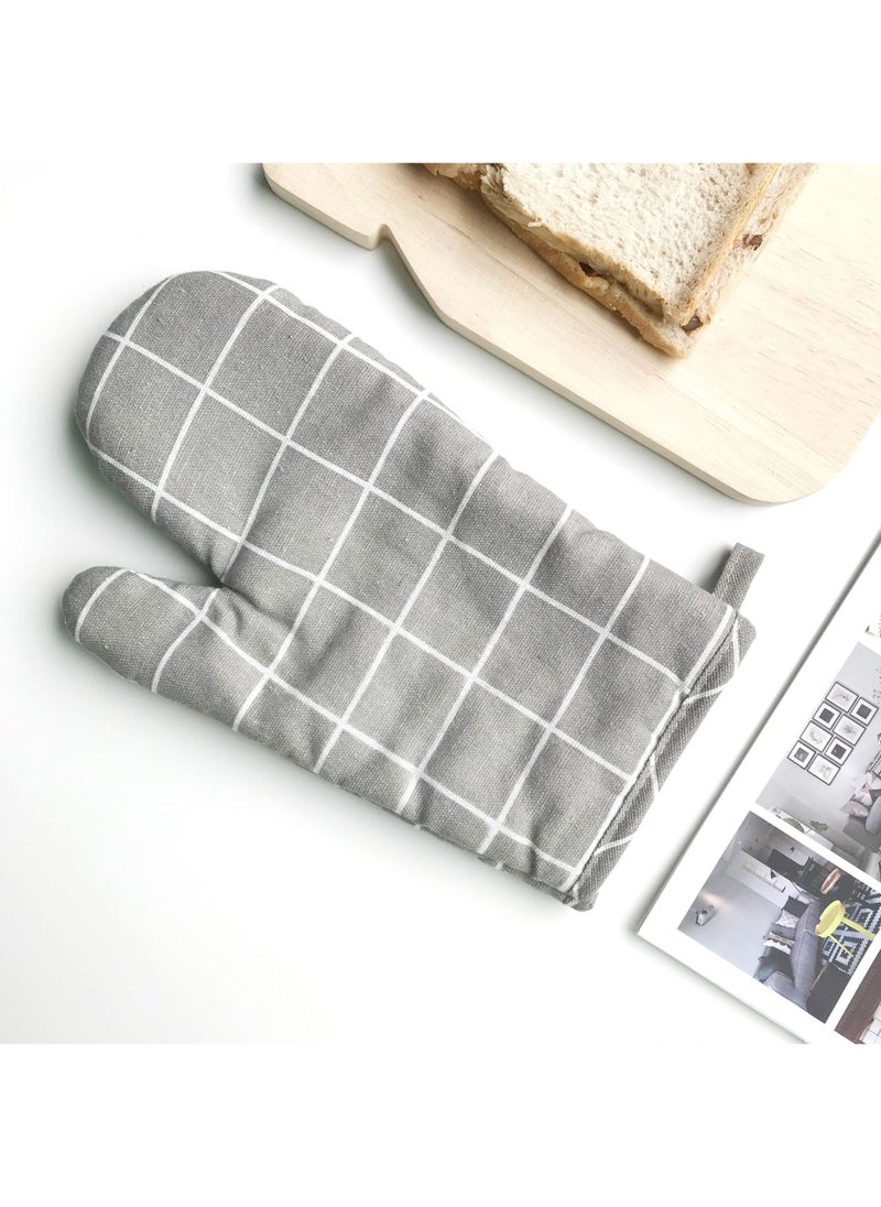 Nordic style microwave oven heat insulation gloves oven anti-scalding gloves high temperature kitchen baking gloves factory direct sales GRAY CHECK - Image 1