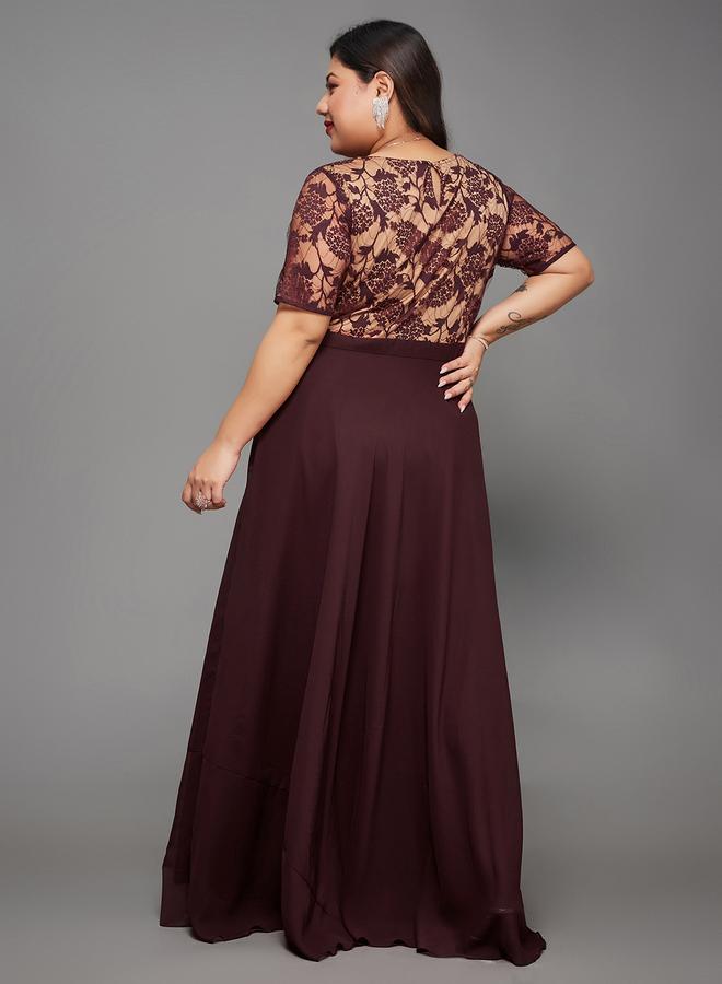 Miss Chase Plus Size Burgundy A-Line Maxi Dress - Image 3