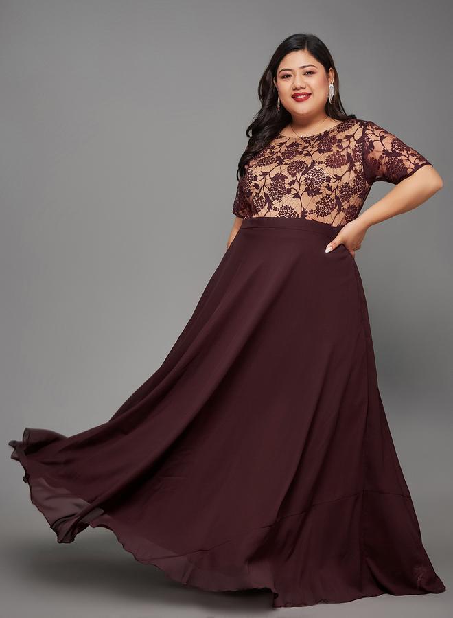 Miss Chase Plus Size Burgundy A-Line Maxi Dress - Image 1