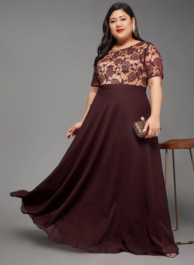 Miss Chase Miss Chase Plus Size Burgundy A-Line Maxi Dress