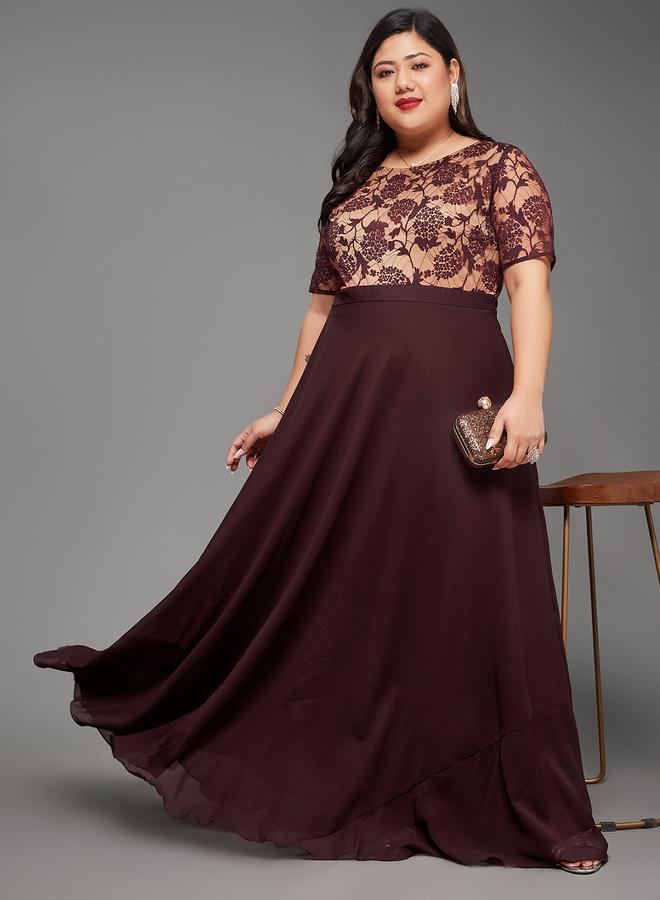 Miss Chase Plus Size Burgundy A-Line Maxi Dress - Image 5