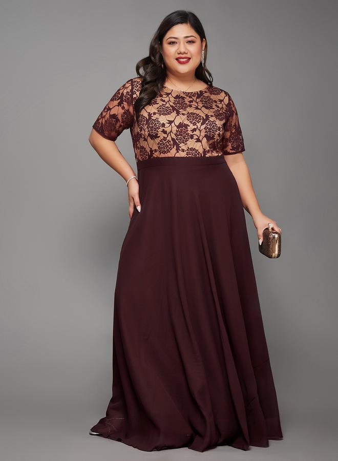Miss Chase Plus Size Burgundy A-Line Maxi Dress - Image 2