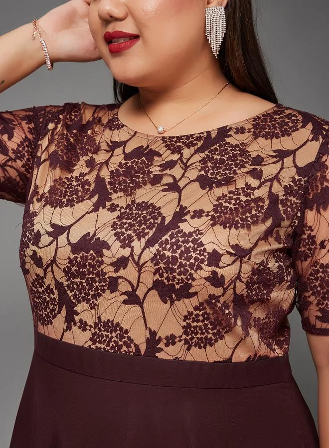 Miss Chase Miss Chase Plus Size Burgundy A-Line Maxi Dress