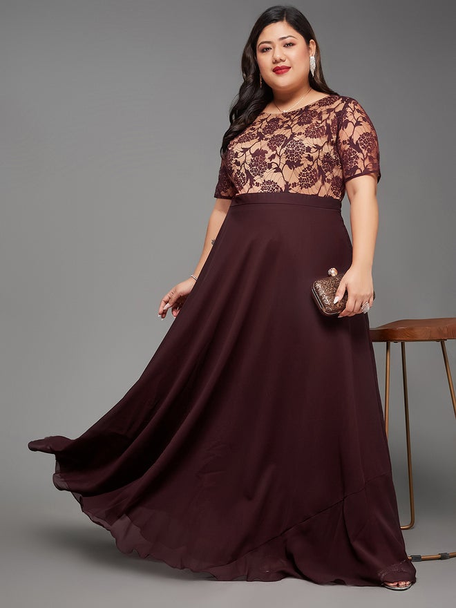Miss Chase Plus Size Burgundy A-Line Maxi Dress - Image 5