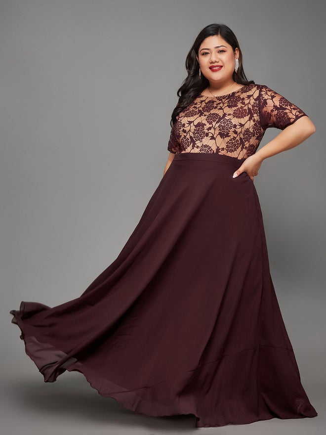 Miss Chase Plus Size Burgundy A-Line Maxi Dress - Image 1