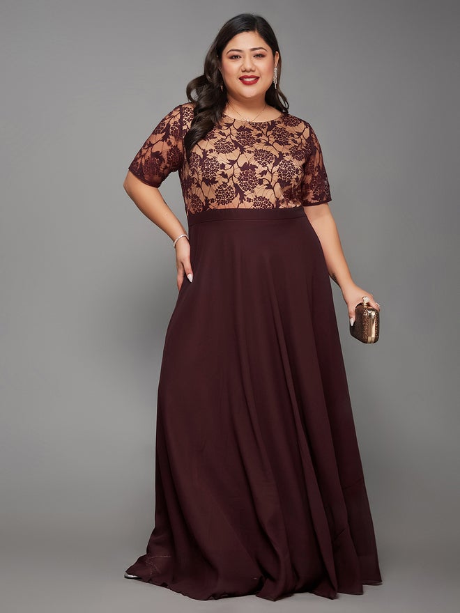 Miss Chase Plus Size Burgundy A-Line Maxi Dress - Image 2