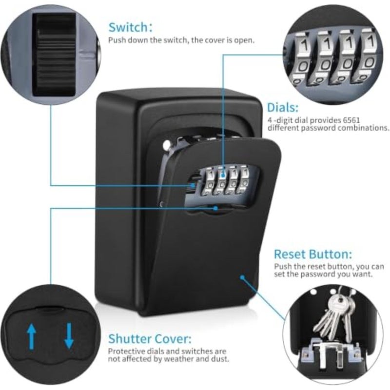 Key Lock Box for Outside - Sturdy and Durable Lock Box for House Keys, 5 Key Capacity Outdoor Lockbox, Waterproof Emergency Spare Key Lockbox with Resettable Code for Home, Garage, Airbnb - Image 5