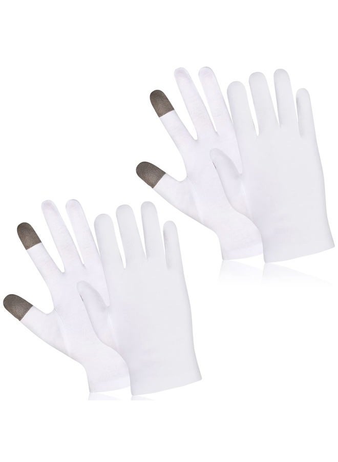 YASUOA 2 Pairs Touch Screen Thin Moisturizing Gloves, White Cotton Moisturizing Gloves for Dry Hands Skin Spa Gloves Rough-Cracked Chapped Eczema - Image 1