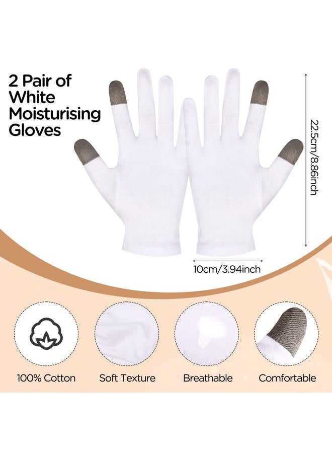 YASUOA 2 Pairs Touch Screen Thin Moisturizing Gloves, White Cotton Moisturizing Gloves for Dry Hands Skin Spa Gloves Rough-Cracked Chapped Eczema - Image 3