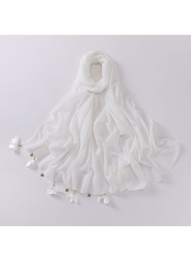 Nariele New Handmade Alloy Heart-Shaped Flower Pearl Chiffon Headscarf - Image 1