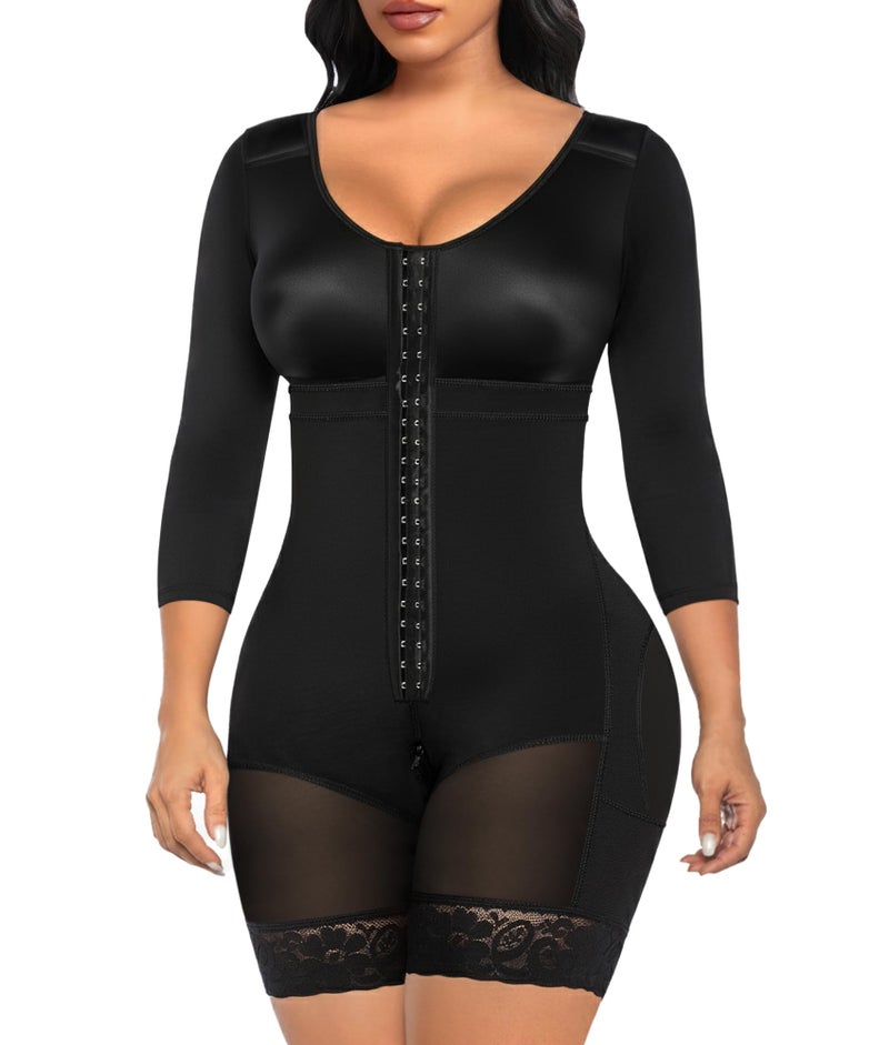 SHAPERX Women's Fajas Colombianas Shapewear Postpartum Tummy Control Arm Slimming Full Body Shaper with Zipper Crotch, SZ7503-Black-M - Image 1