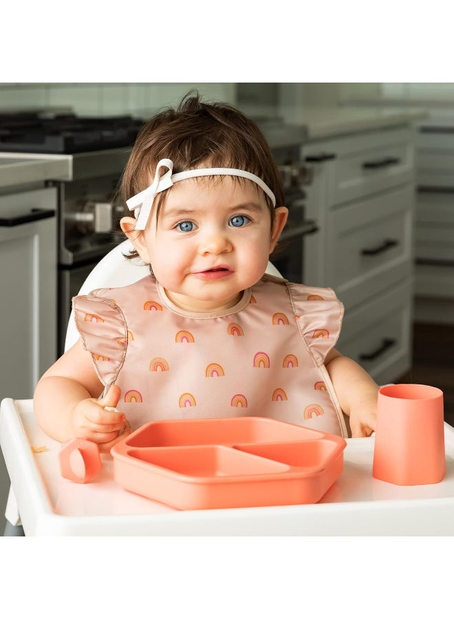 Tiny Twinkle Silicone Suction Baby Plate, Suction Grip Divided Dish for First Foods and Self-Feeding, 6-24 Months, Baby Led Weaning Supplies for Independent Eating (Coral, Plate with Lid) - Image 2