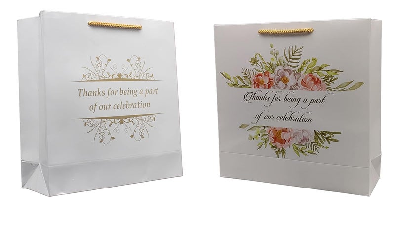 TASCHE TASCHE Gold Celebration and Green Celebration Design Assorted Paper Carry Bags Gift Bags for Return gifts and Birthday presents 9 9 3 Inches Pack of 100 