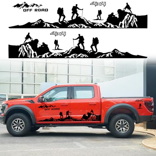 Agulier 4X4 Off Road Sport Graphic with Mountain Truck Stickers Compatible with Ford F150 Vinyl Racing Stripes Hiking Long Car Body Side Decals Decoration Accessories (3Pcs Black) - Image 1