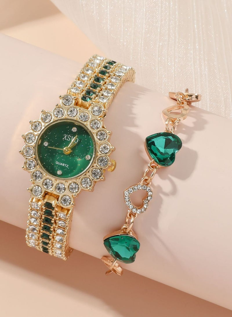 القمر 5 قطع السيدات مجوهرات ووتش قلادة أقراط خواتم أساور الذهب الأخضر النساء الأثرياء - Image 3