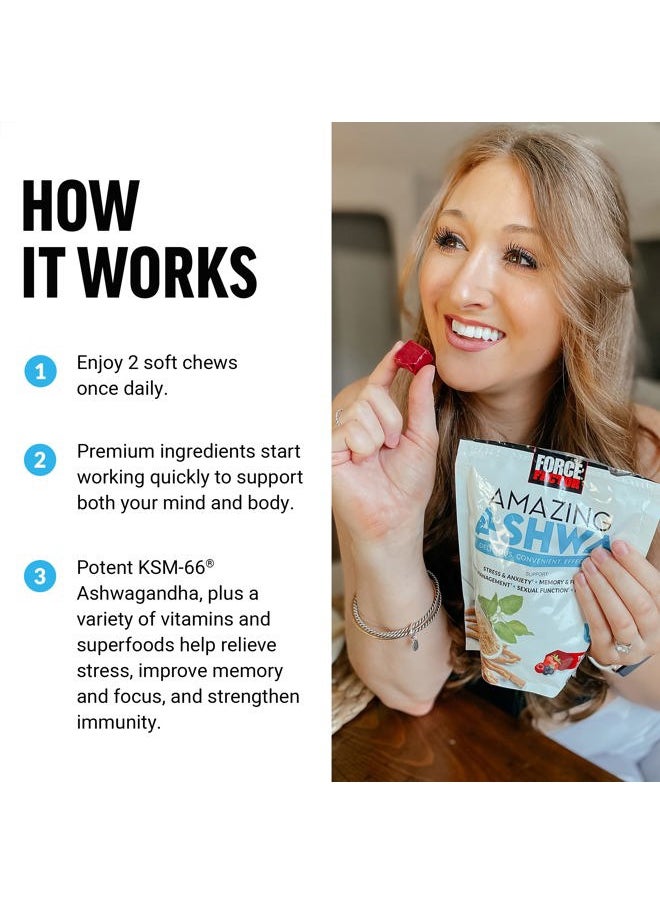 Force Factor Amazing Ashwa for Stress Relief, Memory, Focus, and Immune Support Health, Ashwaganda Supplement with KSM-66 Ashwagandha for Stress, 60 Soft Chews  - Image 5