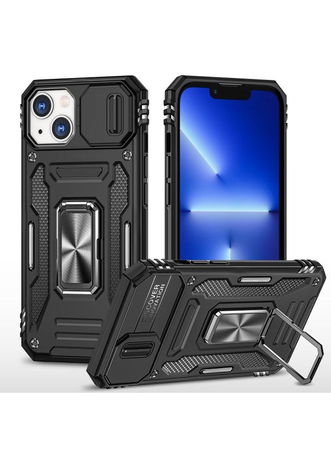 Generic Case Cover For iPhone 13 Armor PC + TPU Camera Shield Phone Case Black 