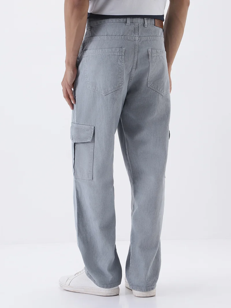 Urbano Fashion  Urbano Fashion Men's Ice Grey Loose Fit Cargo Jeans with 6 Pockets Non-Stretchable  | Best Price UAE
