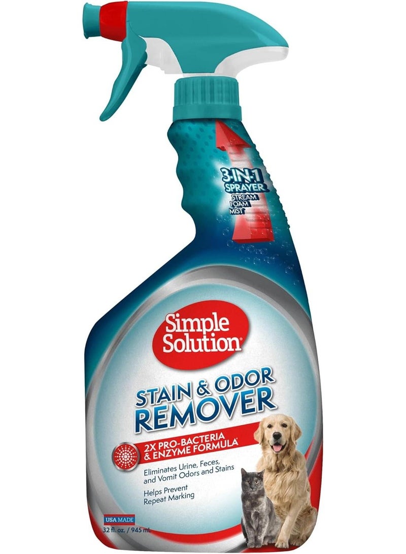Simple Solution Stain & Odor Eliminator for Pets, Carpet Deodorizer, Enzyme Pet Odor Eliminator for Home, Stain Remover for Cat & Dog Pee, Urine Destroyer, Carpet Cleaner Spray, 32 oz - Image 1