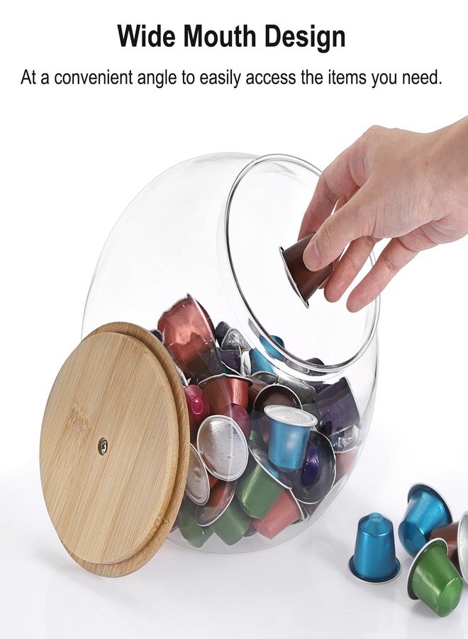 ELLDOO Clear Slanted Plastic Storage Jar with Bamboo Lid, Wide Mouth Laundry Pods Container Dishwasher Pods Holder, Coffee Pod Holder for Nespresso K Cup, Candy Cookie Jars for Coffee Bar Kitchen - Image 4