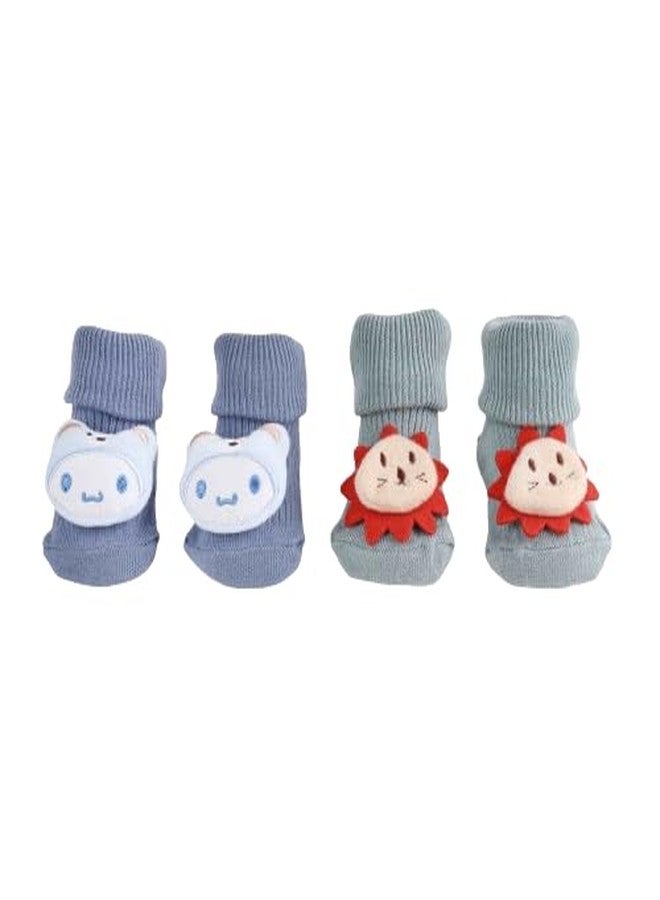 Kicks & Crawl Baby Boys & Baby Girls Anti-skid/slip Safari Pals Socks (Pack of 2) - Image 1