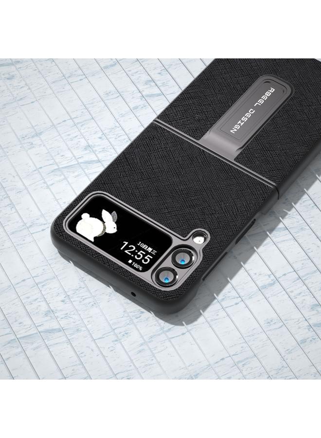 S-TOP Case For Samsung Galaxy Z Flip3 5G Cross Texture Genuine Leather Phone Case with Holder - Image 4