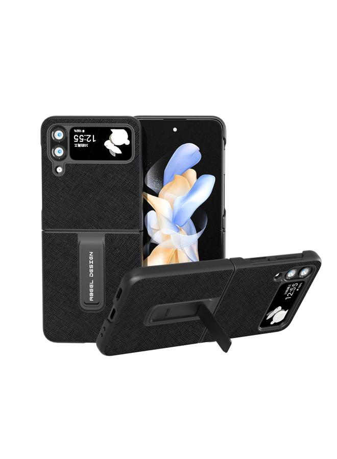 S-TOP Case For Samsung Galaxy Z Flip3 5G Cross Texture Genuine Leather Phone Case with Holder - Image 1