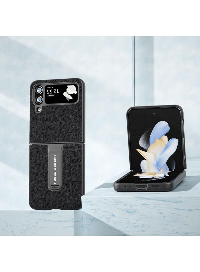 S-TOP Case For Samsung Galaxy Z Flip3 5G Cross Texture Genuine Leather Phone Case with Holder - Image 2