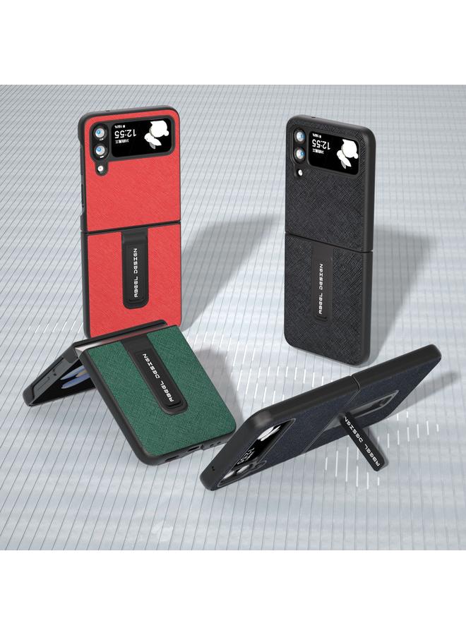 S-TOP Case For Samsung Galaxy Z Flip3 5G Cross Texture Genuine Leather Phone Case with Holder - Image 5