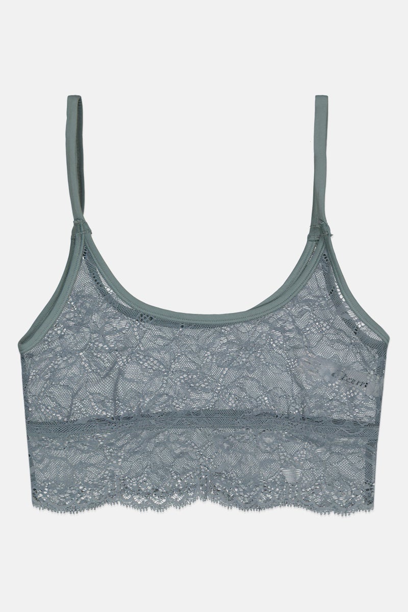 Etam Women Lace Non Padded Bralette, Sage Green  - Image 1