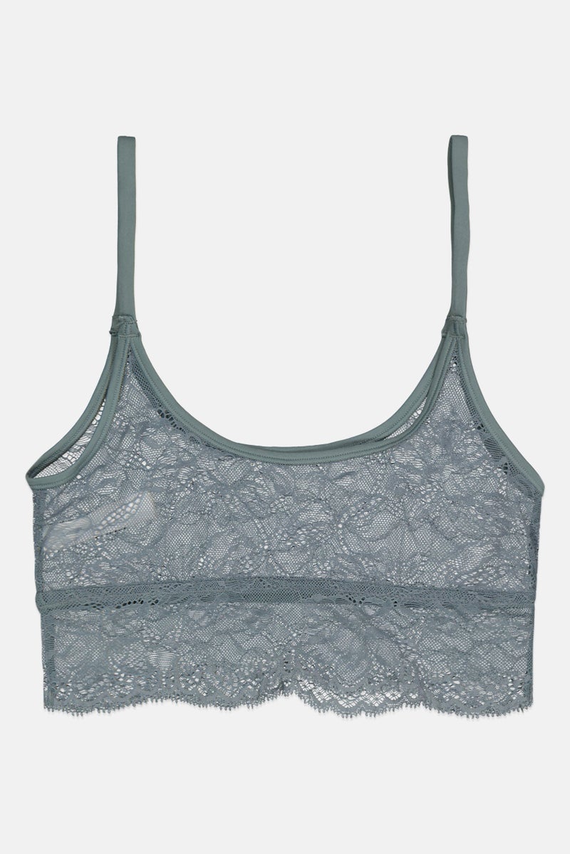 Etam Women Lace Non Padded Bralette, Sage Green  - Image 2