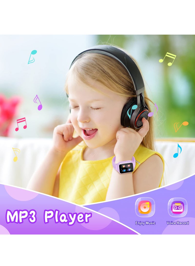 ساعة ذكية للأطفال، ساعة ألعاب ذكية مع 24 لعبة، شاشة تعمل باللمس عالية الدقة، فيديو، كاميرا، مشغل موسيقى، عداد الخطى، مصباح يدوي، ساعة منبه، ساعات أطفال للأولاد والبنات من 5-12 سنة (بنفسجي) - Image 5