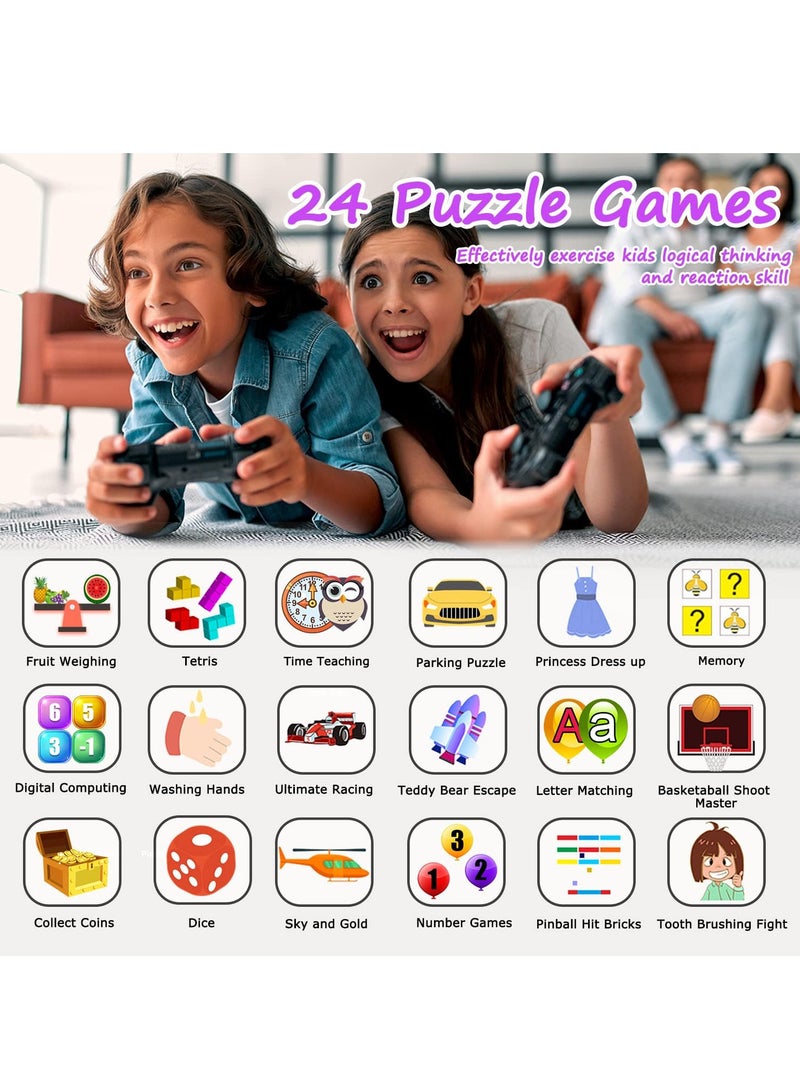 ساعة ذكية للأطفال، ساعة ألعاب ذكية مع 24 لعبة، شاشة تعمل باللمس عالية الدقة، فيديو، كاميرا، مشغل موسيقى، عداد الخطى، مصباح يدوي، ساعة منبه، ساعات أطفال للأولاد والبنات من 5-12 سنة (بنفسجي) - Image 4