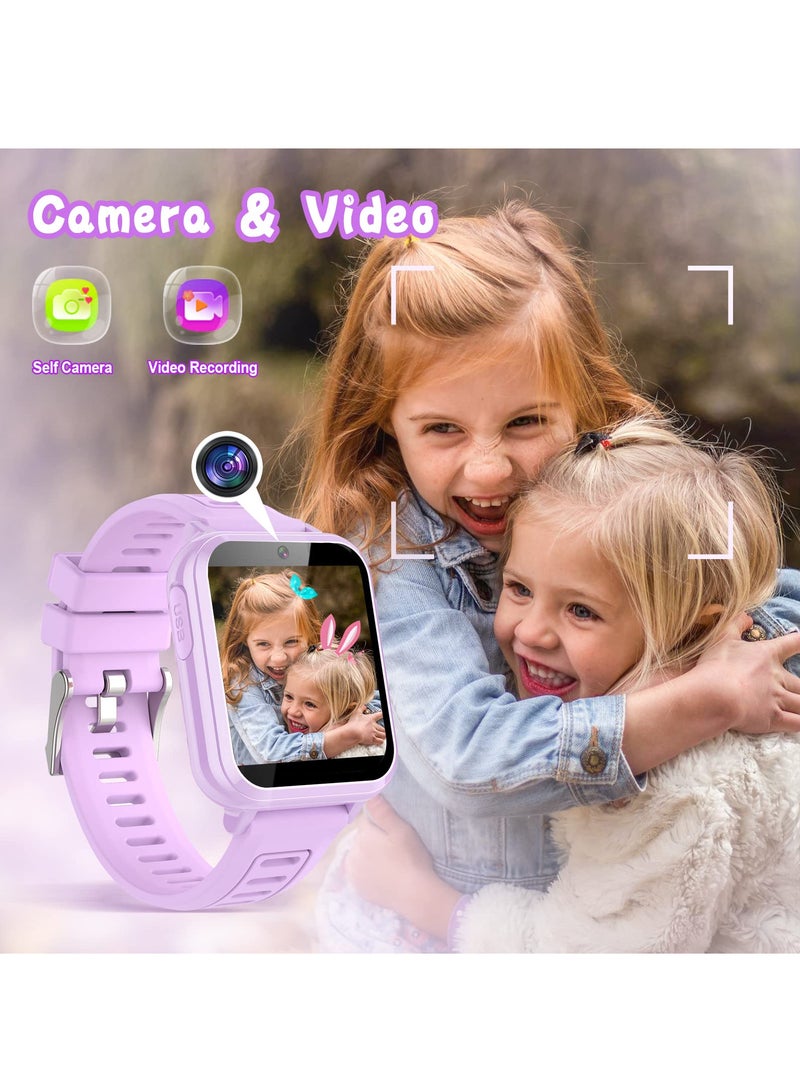 ساعة ذكية للأطفال، ساعة ألعاب ذكية مع 24 لعبة، شاشة تعمل باللمس عالية الدقة، فيديو، كاميرا، مشغل موسيقى، عداد الخطى، مصباح يدوي، ساعة منبه، ساعات أطفال للأولاد والبنات من 5-12 سنة (بنفسجي) - Image 3