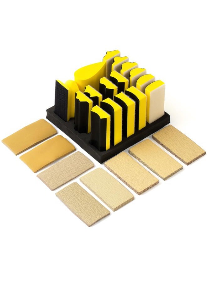 Shawya 56 PCS Hand Sanding Block Set -16 PCS Contoured Profile Sander Block + 40 Sheet Sandpaper Kit Interchangeable Assorted Convex & Concave Shapes - Sand Wood Woodworking Furniture, Auto Paint - Image 1