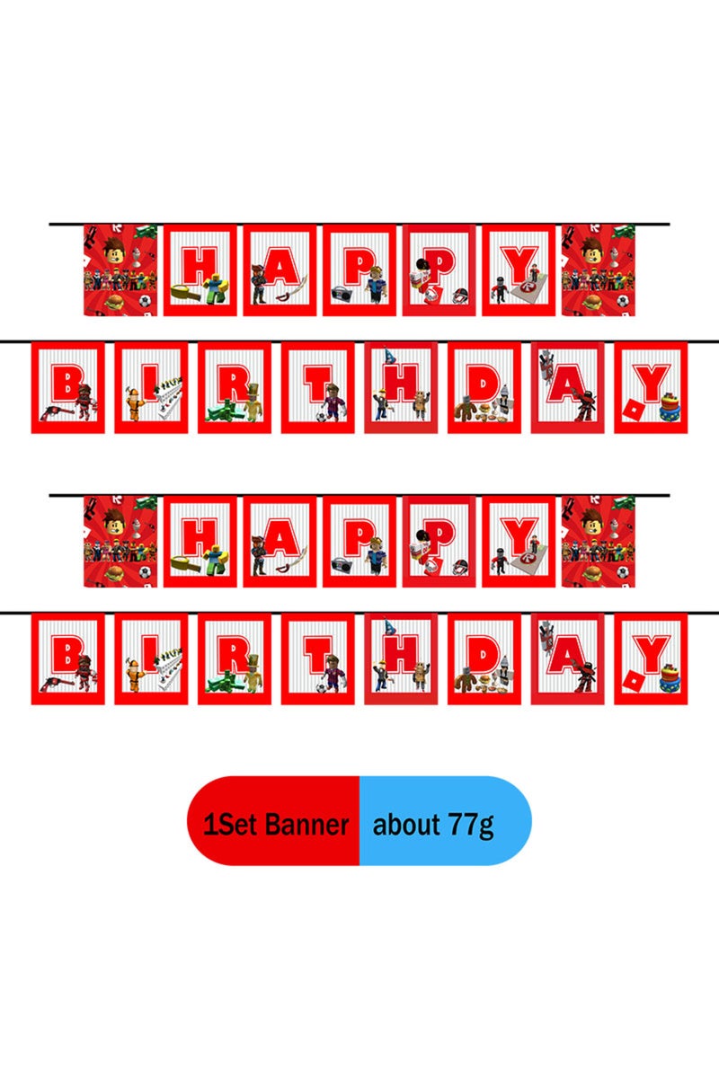 مجموعة لافتات واحدة، زينة حفلات أعياد ميلاد روبلوكس، لافتة روبوت، لوازم حفلات استقبال المولود، أدوات مائدة