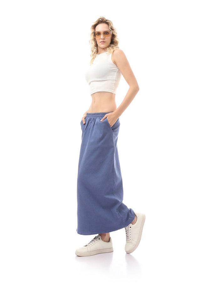RAVIN - O169076 Slip On Dark Blue Skirt With Elastic Waist - Image 1