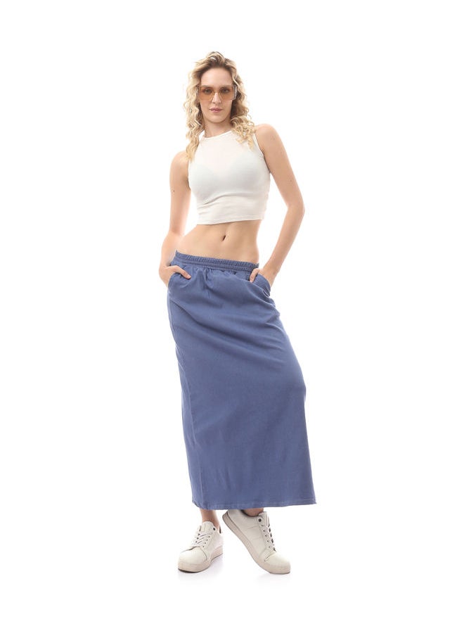 RAVIN - O169076 Slip On Dark Blue Skirt With Elastic Waist - Image 1